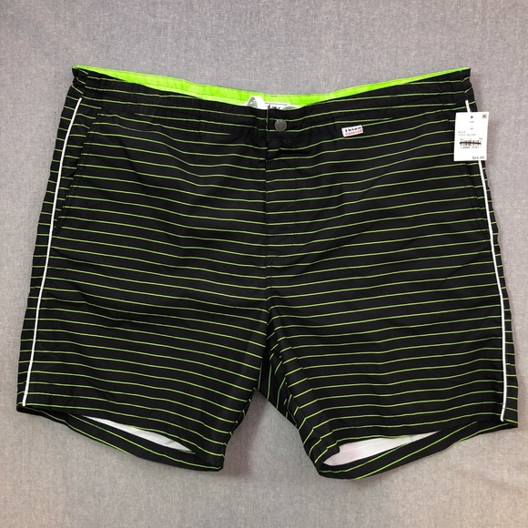 6" Black Green Striped Swim Trunk 38 - Picture 3 of 7